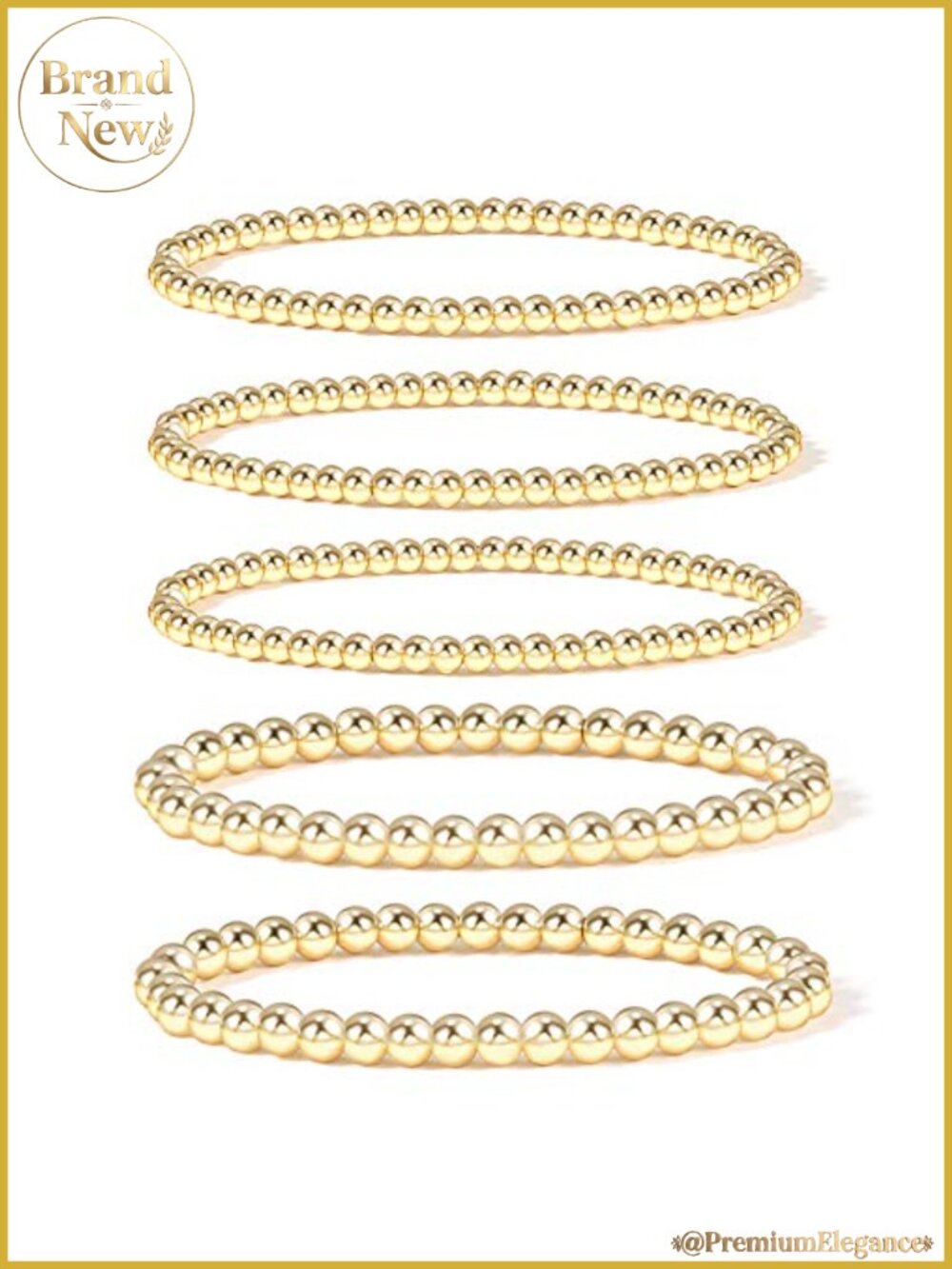 14K Gold Plated Bead Bracelet Set Stretchable Hypoallergenic Boho Stackable